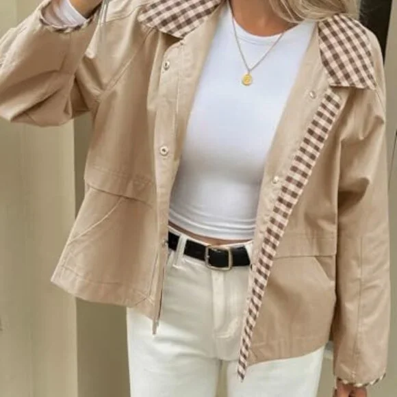 Cropped Barn Jacket Lightweight Zip Up Casual Vintage Style Fall Outerwear
